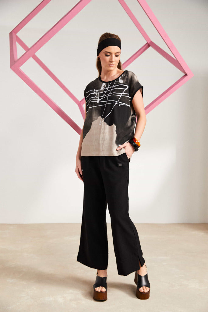 Taupe & Black Sleeveless Top - NAS25205