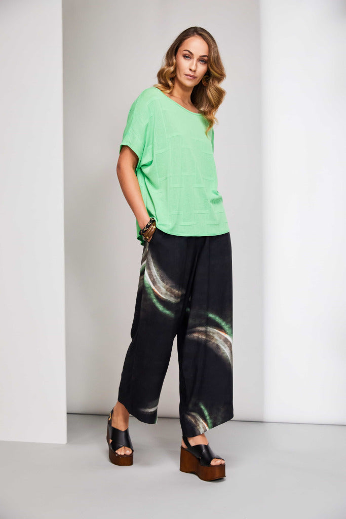 Black & Green Print Pants - NAS25210