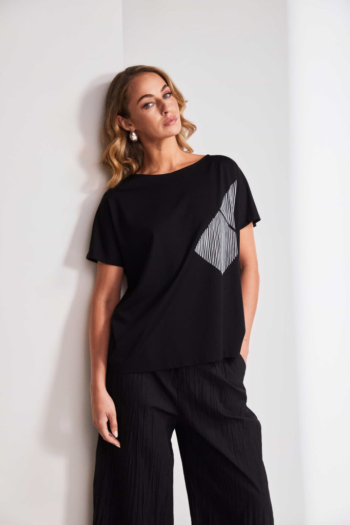 Black Placement Stripe Top - NAS25223