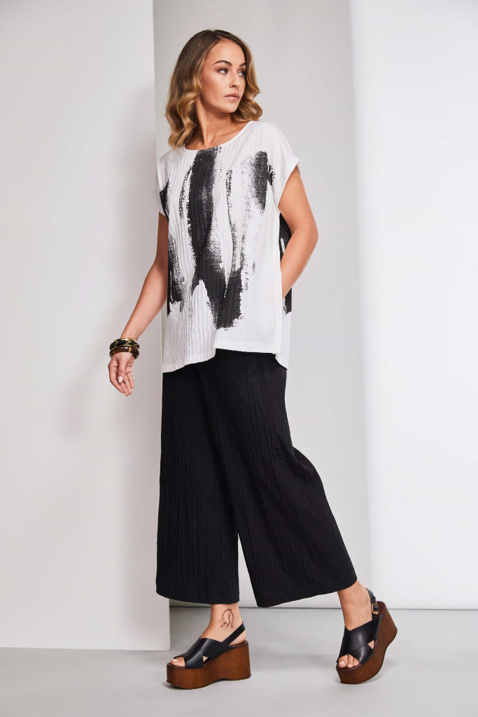 Black Wide Crinkle Trousers - NAS25224