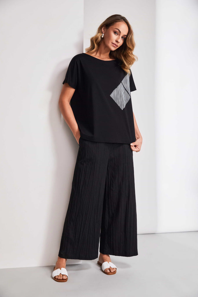 Black Wide Crinkle Trousers - NAS25224