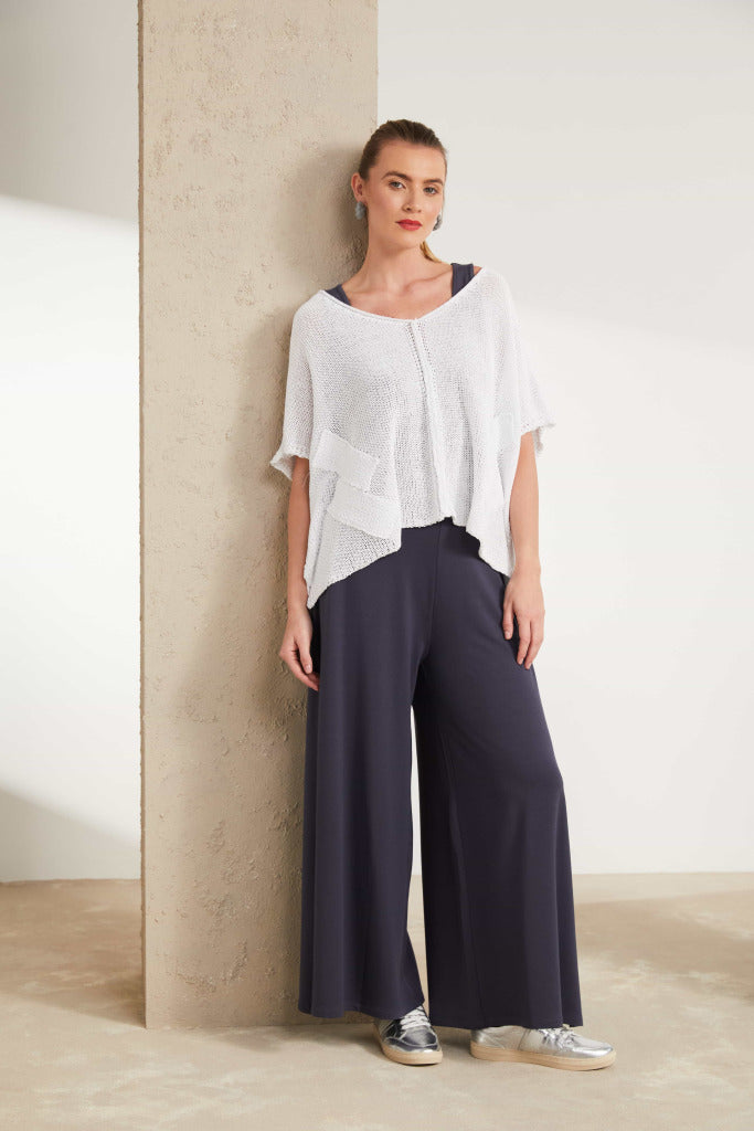 White Oversize V Neck Knit - NAS25308