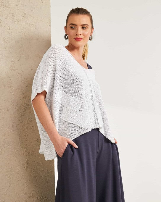 White Oversize V Neck Knit - NAS25308