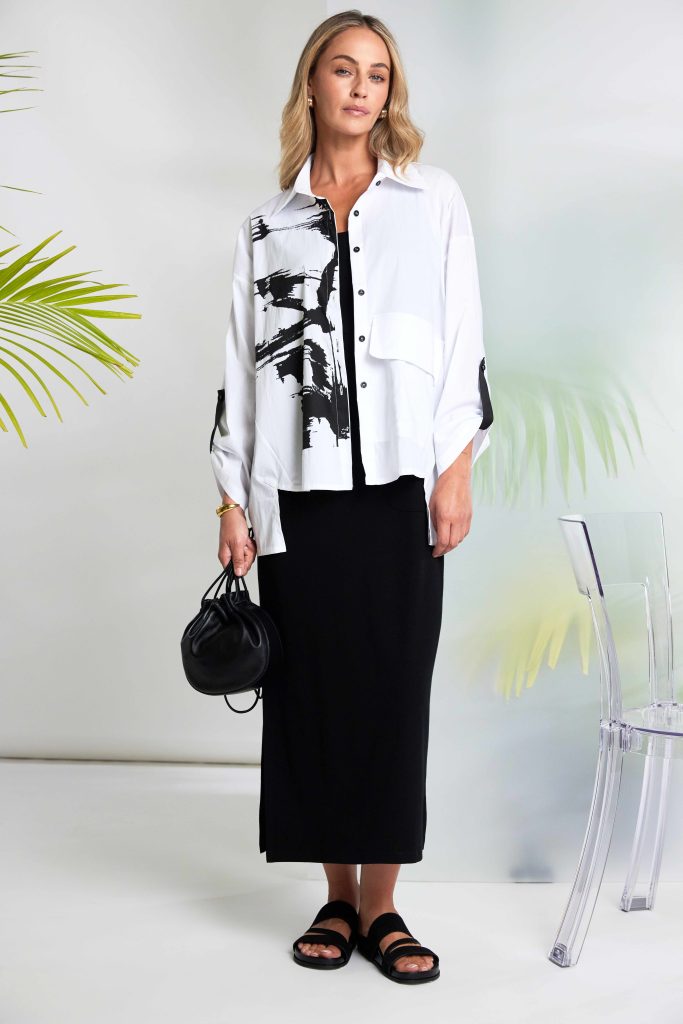 White & Black Placement Print Shirt - NAS26139