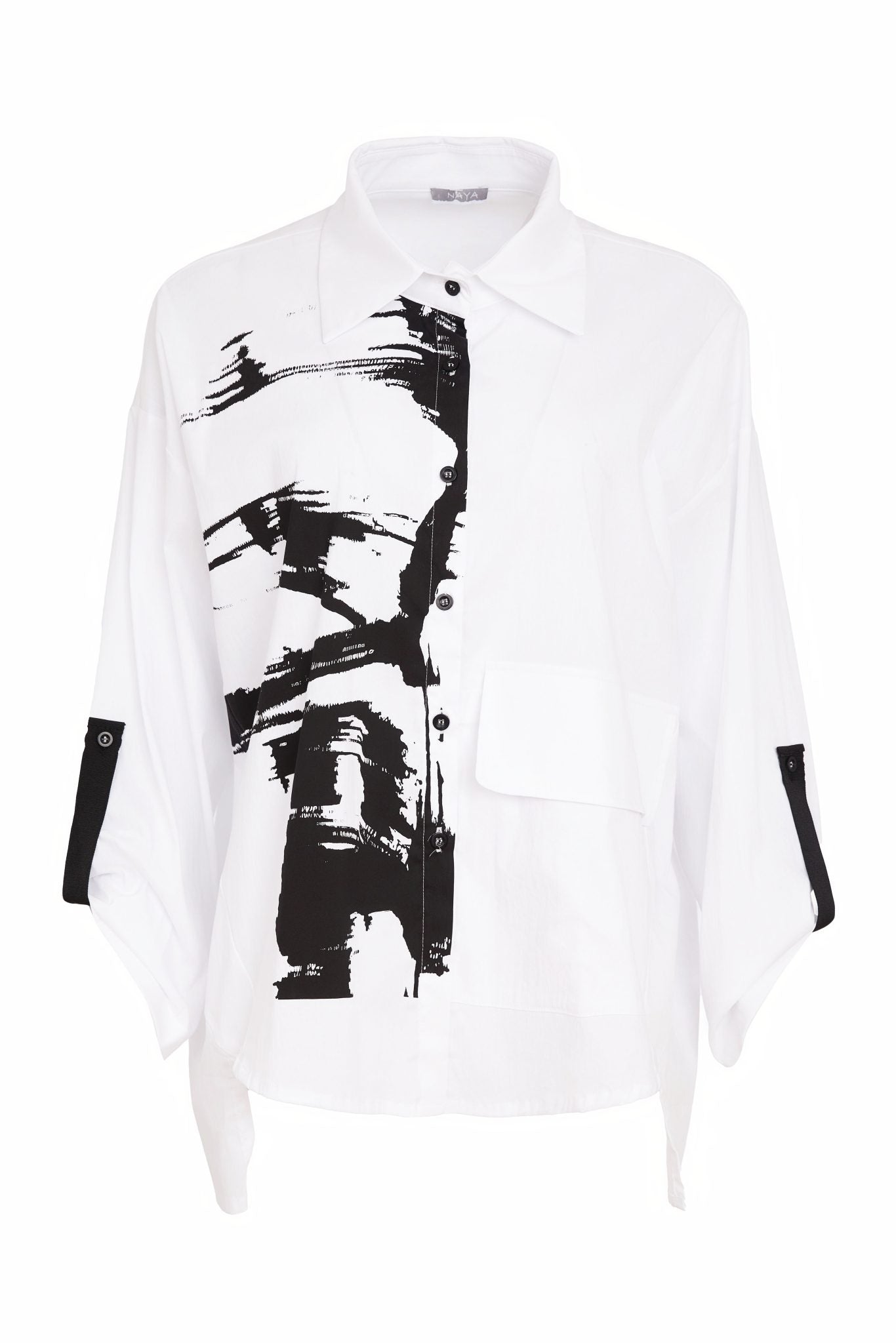 White & Black Placement Print Shirt - NAS26139