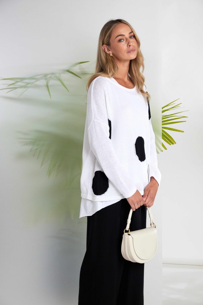 White & Black Spot Knit - NAS26142
