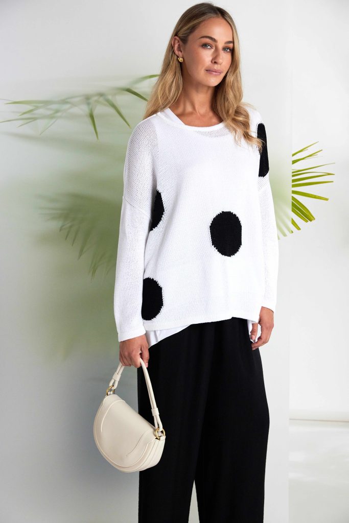 White & Black Spot Knit - NAS26142