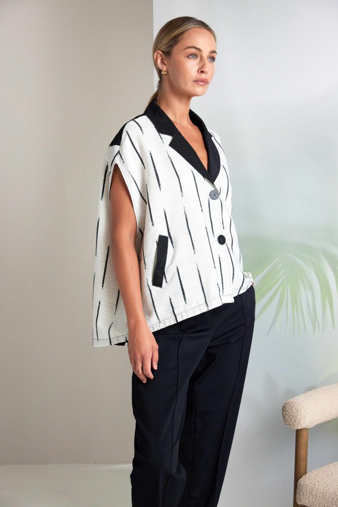 Black & Cream Stripe Waistcoat - NAS26217