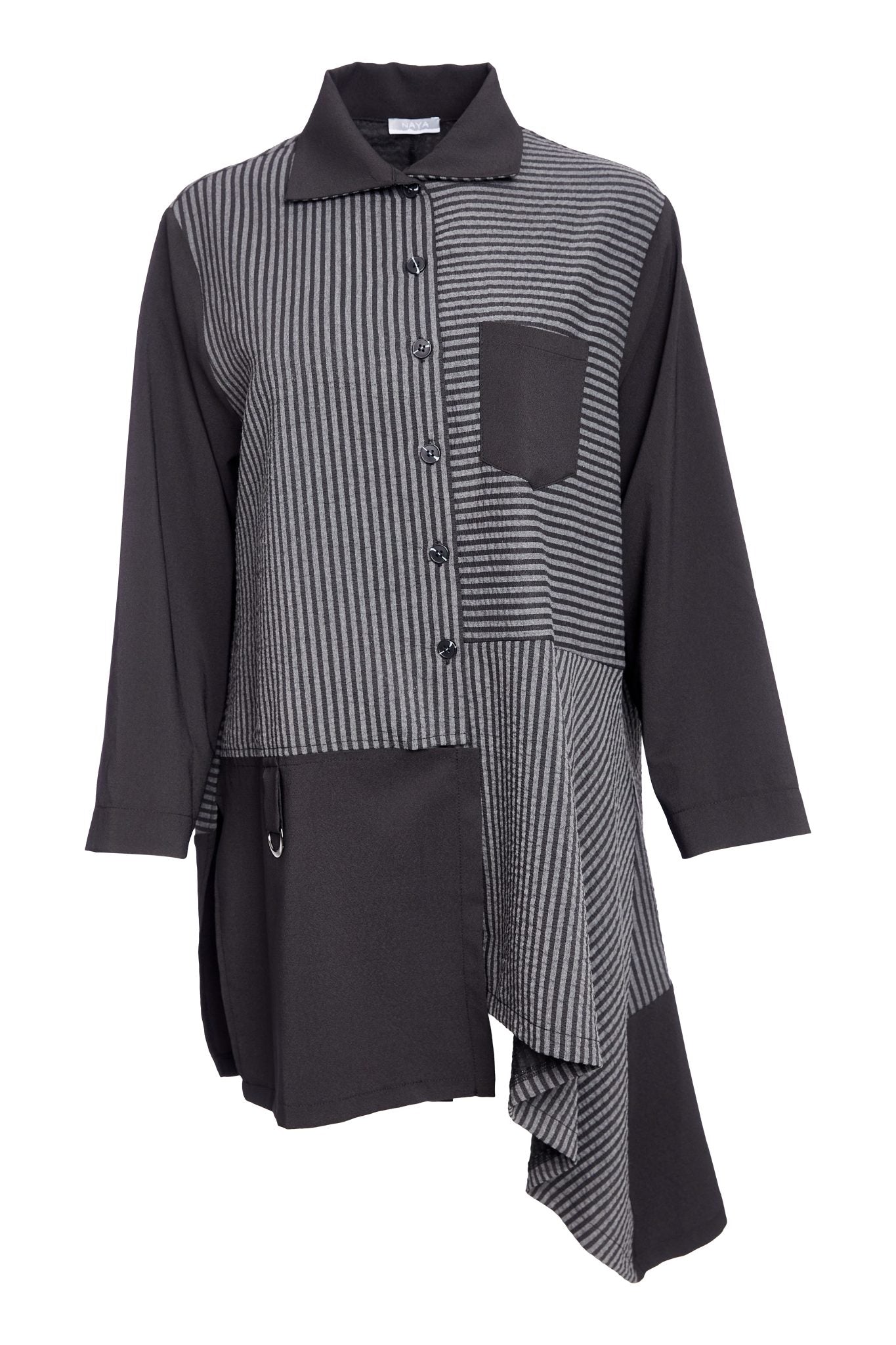 Black & Grey Stripped Blouse - NAW25191
