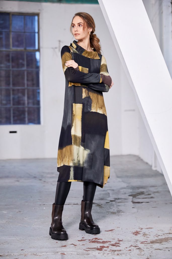 Black & Saffron Print Dress - NAW25226