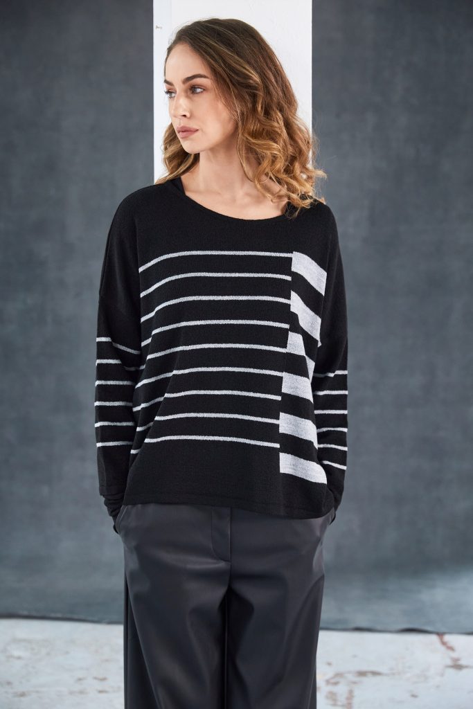 Black & Silver Stripe Knit - NAW25240
