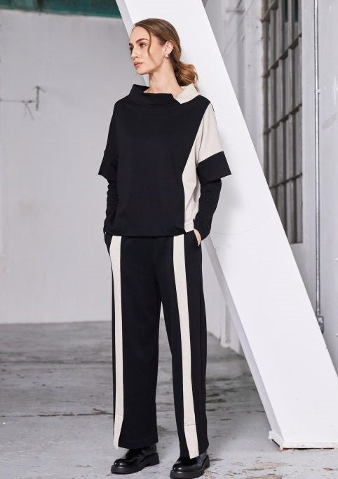 Black & Sand Wide Leg Trousers - NAW25264