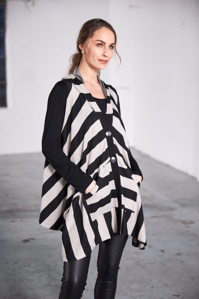 Black & Taupe Stripe Gilet - NAW25267