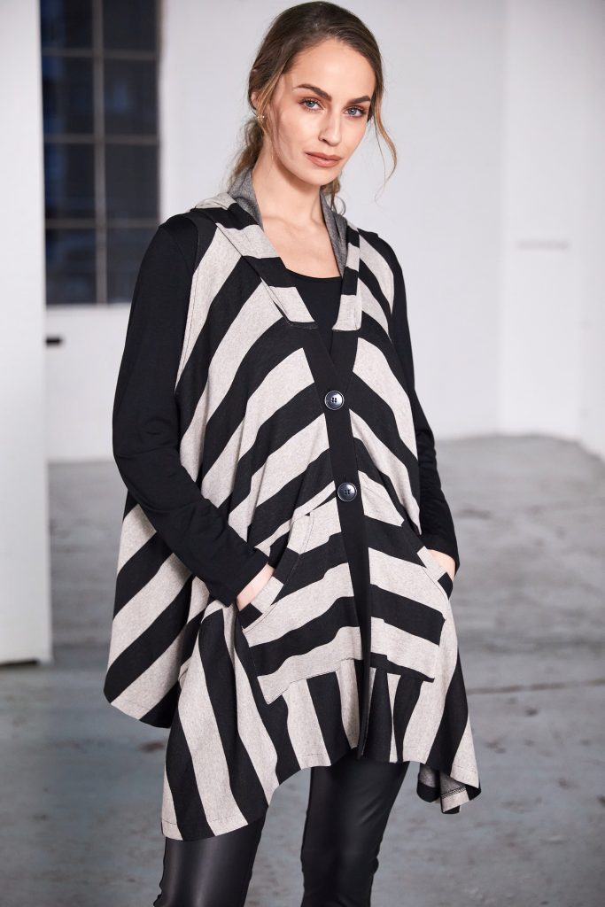 Black & Taupe Stripe Gilet - NAW25267