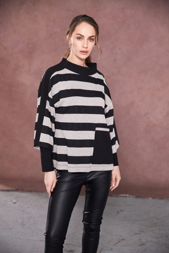 Black & Taupe Stripe Top - NAW25269