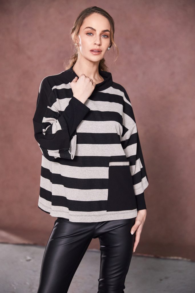 Black & Taupe Stripe Top - NAW25269
