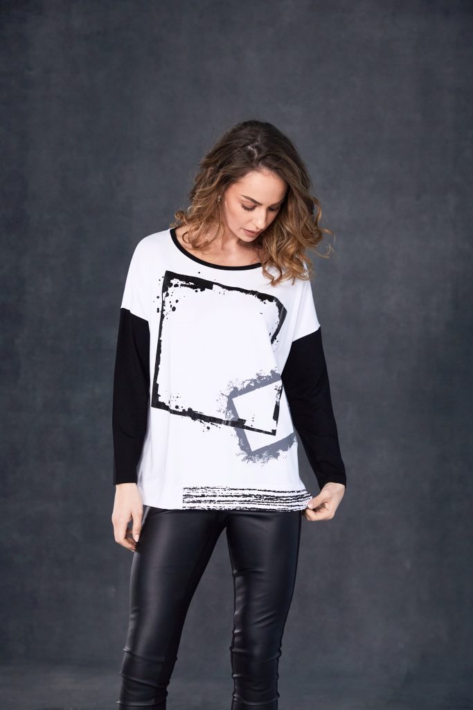 White & Black Print Top - NAW25307