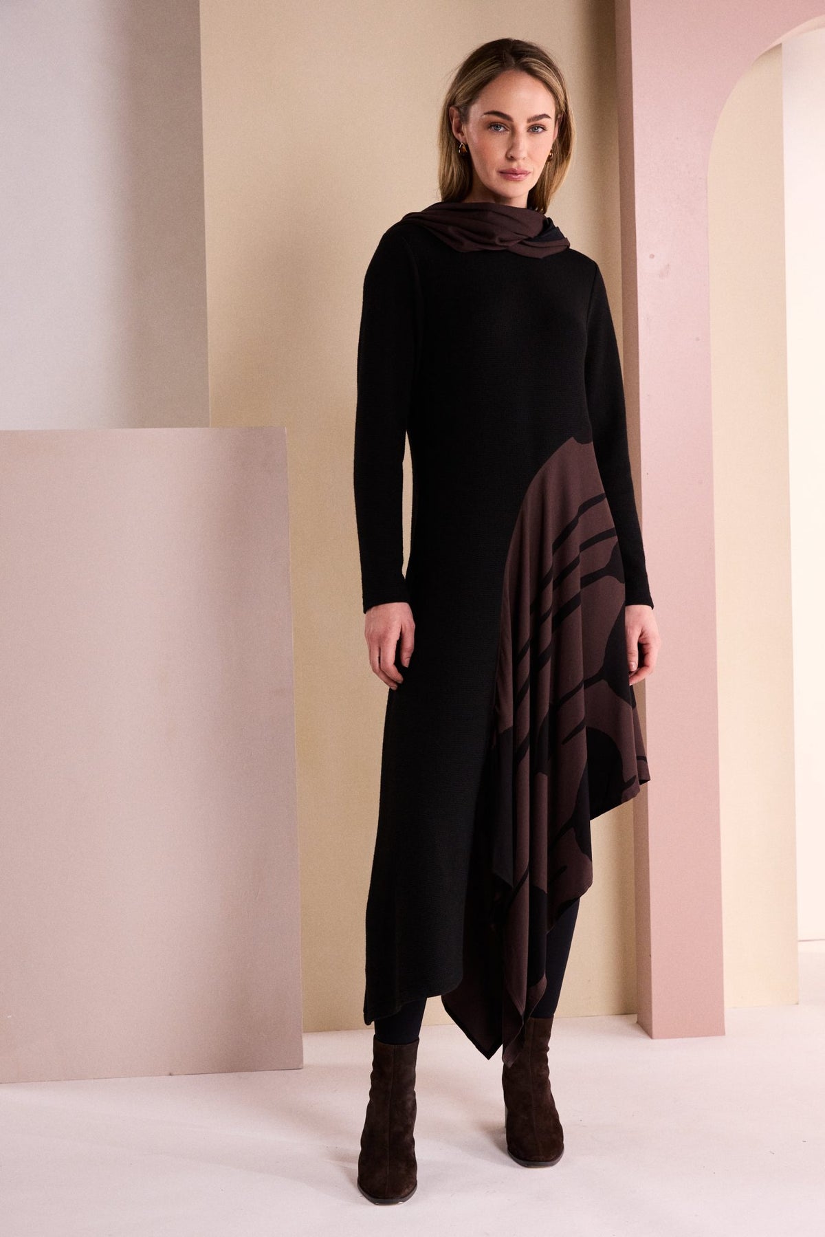 Black & Choko Jersey Dress - NAW26218