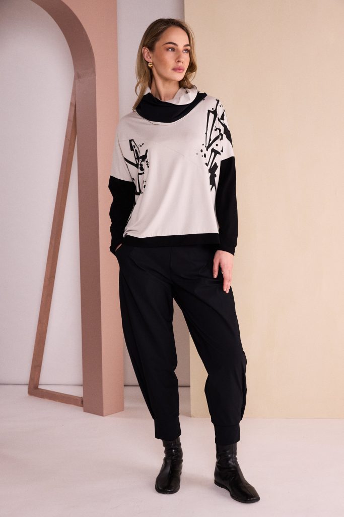 Sand & Black Print Top - NAW26140