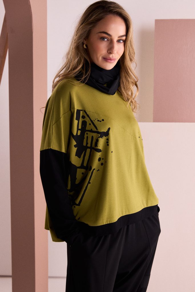 Avocado & Black Print Top - NAW26140