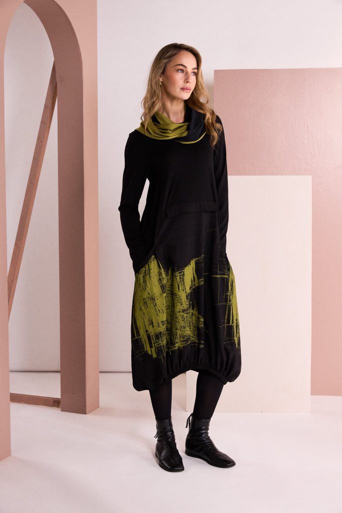 Black & Avocado Print Dress - NAW26240