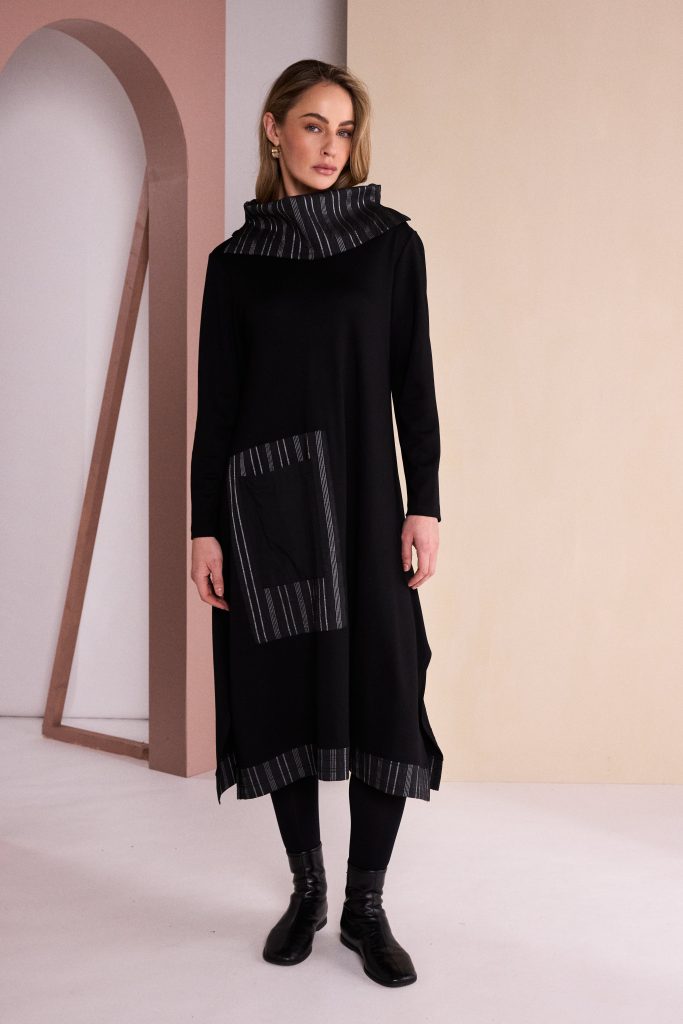 Black & Grey Stripe Trim Dress - NAW26160