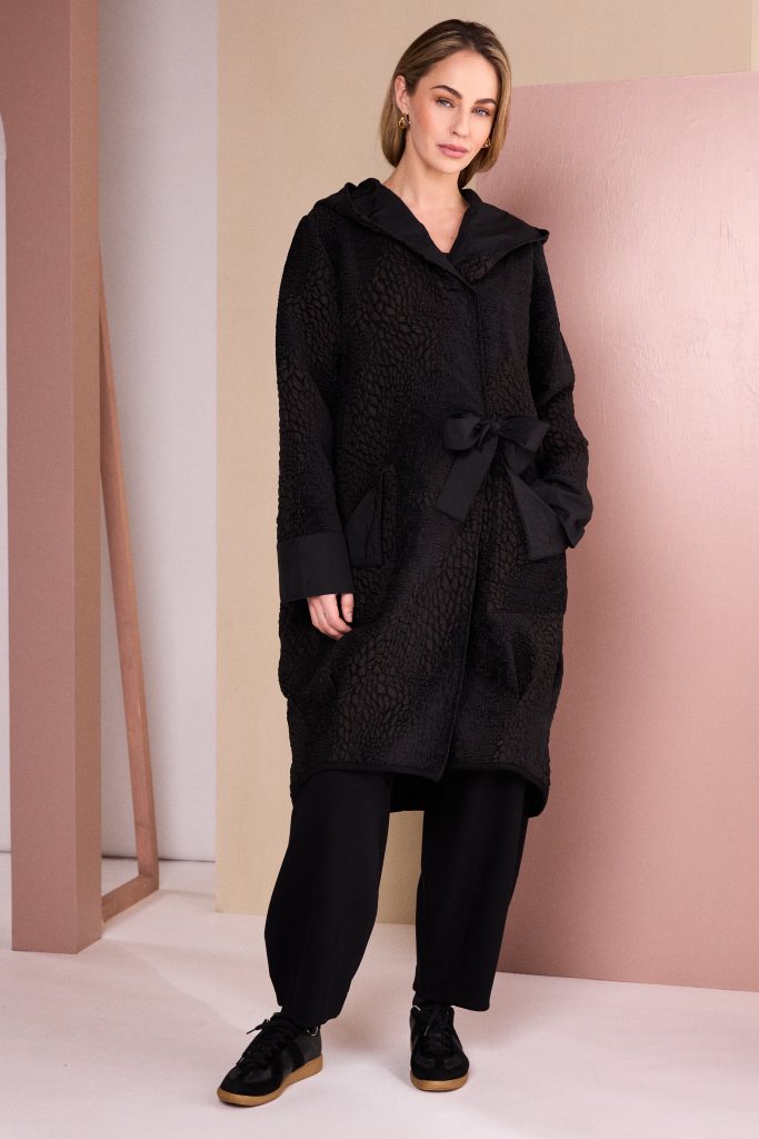 Black & Choko Jacquard Coat - NAW26161