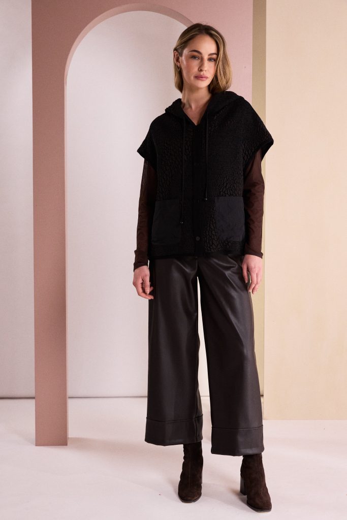 Black & Choko Hooded Waistcoat - NAW26162