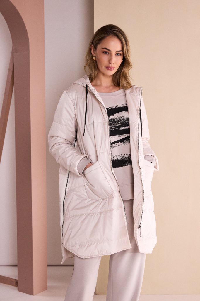 Sand Quilted Hooded Coat - NAW26195