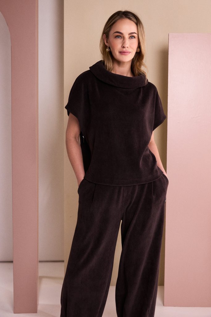 Choko Cord Cowl Neck Top - NAW26253