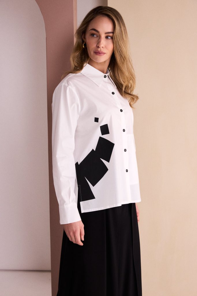 White & Black Placement Print Shirt - NAW26263