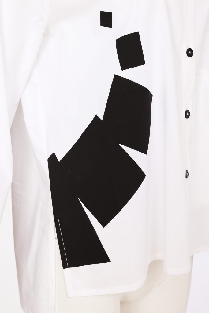 White & Black Placement Print Shirt - NAW26263