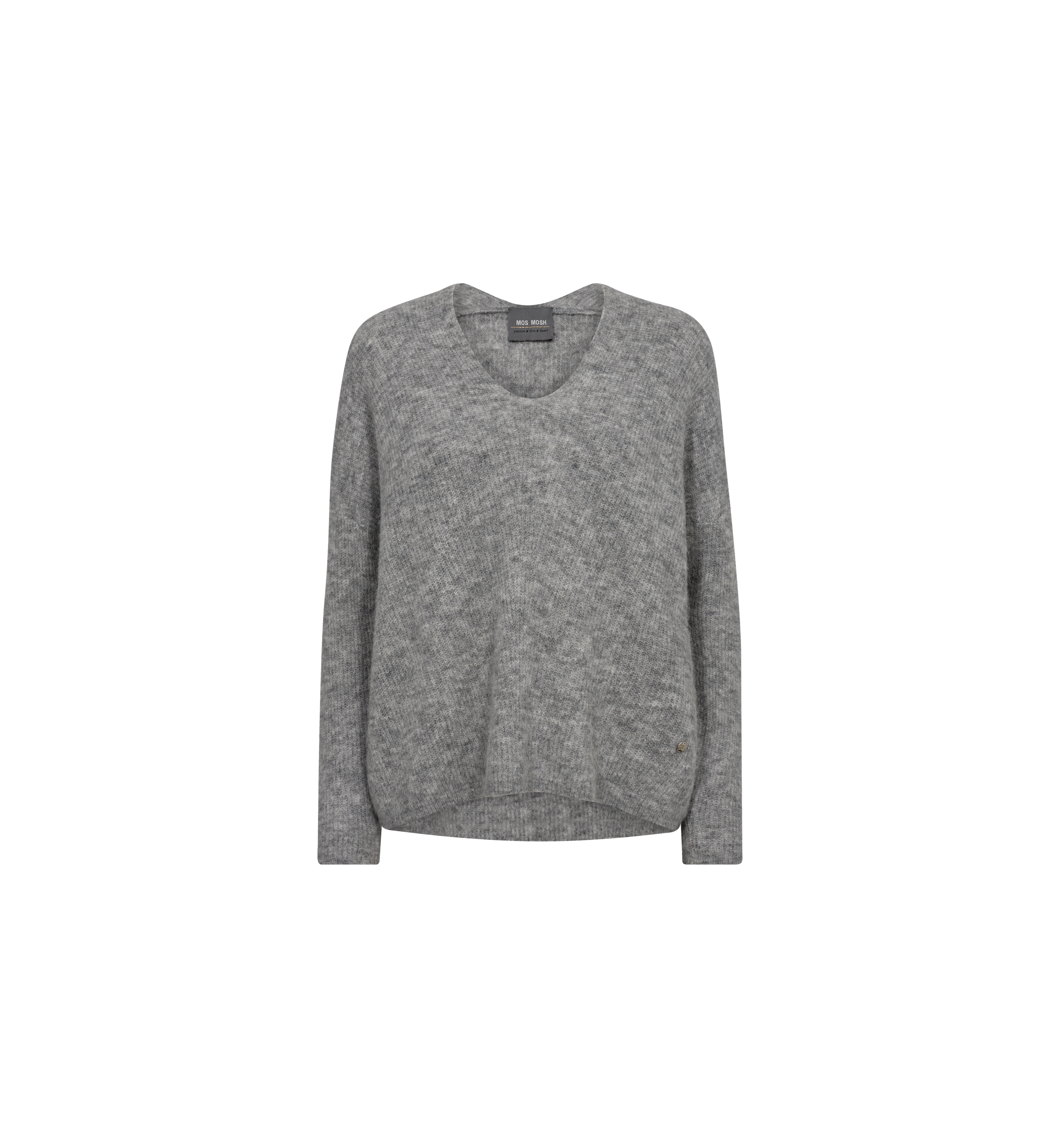 Thora V-Neck Grey Melange Knit - 153900