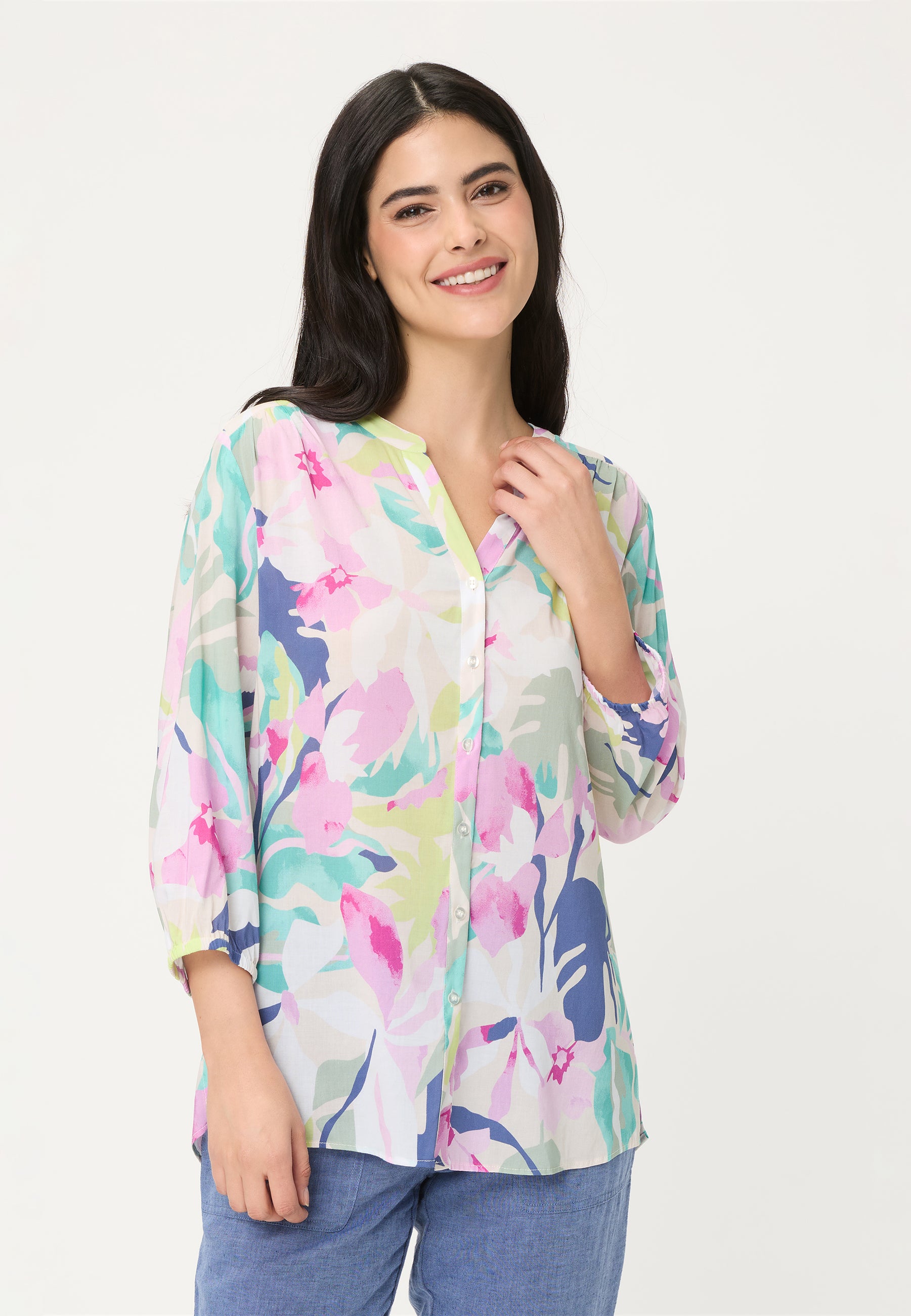 Pool Blue Floral Blouse - 12002217