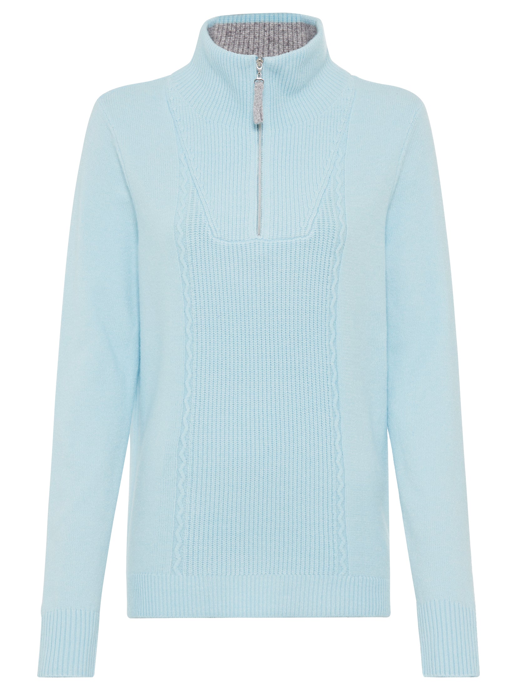 Satin Blue Zip Neck Sweater - 11004655