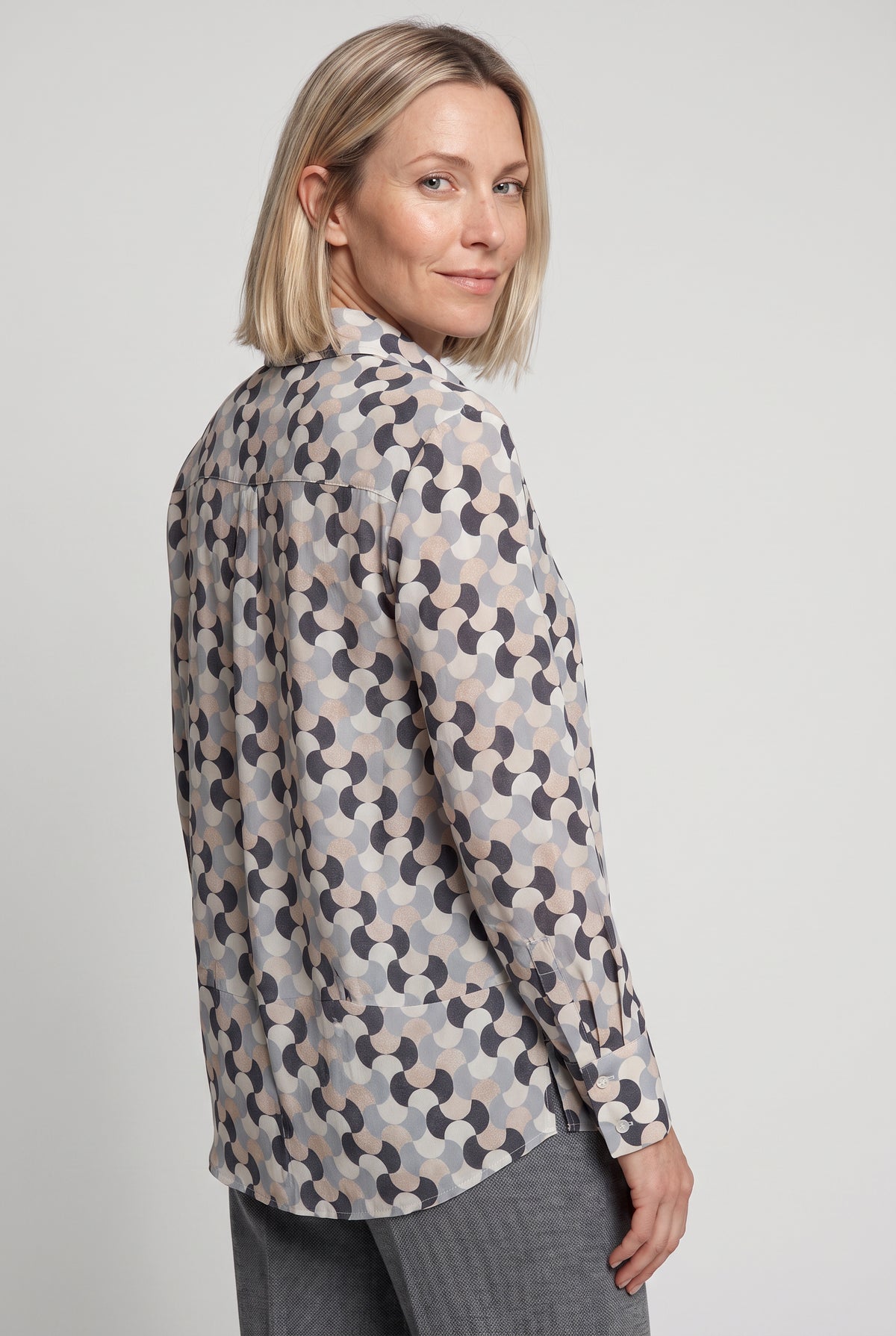 Almond Beige Geo Print Shirt - 12002241