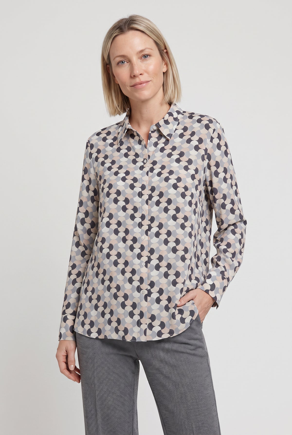Almond Beige Geo Print Shirt - 12002241