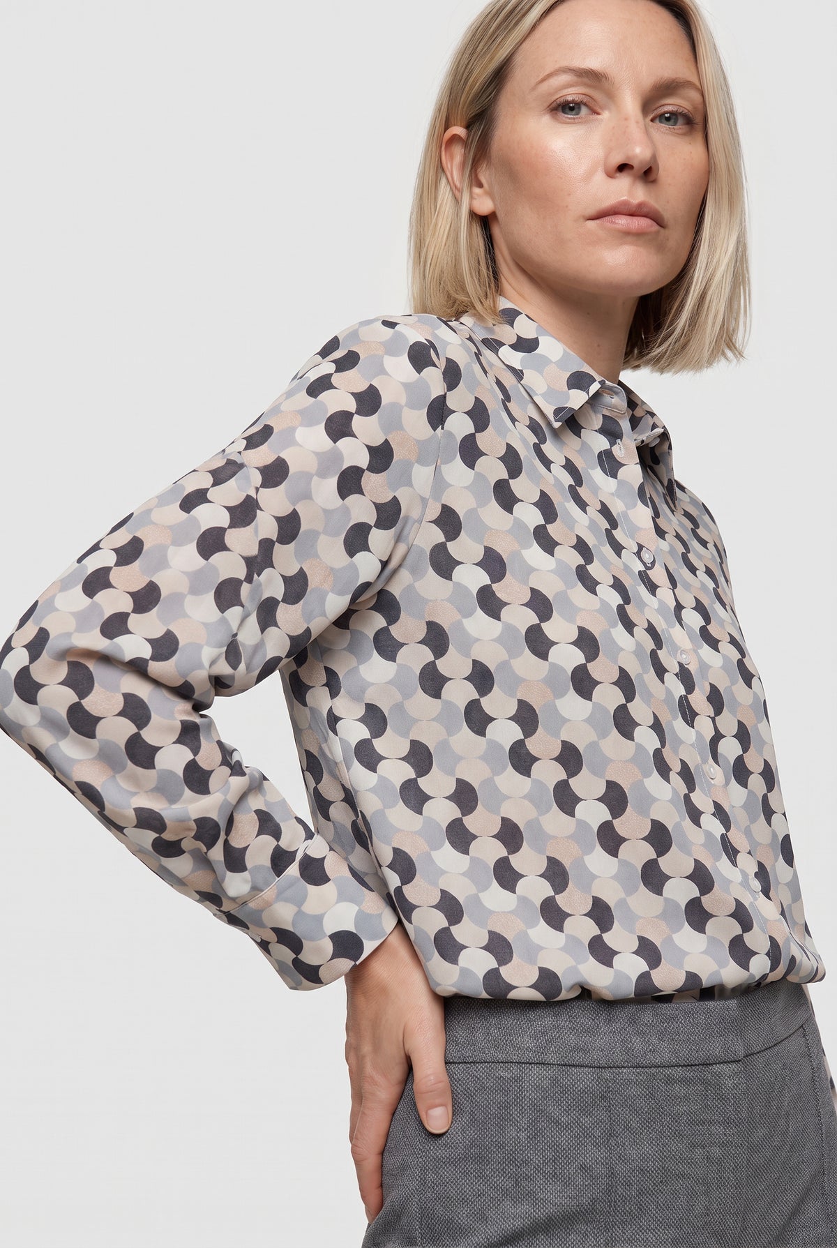 Almond Beige Geo Print Shirt - 12002241