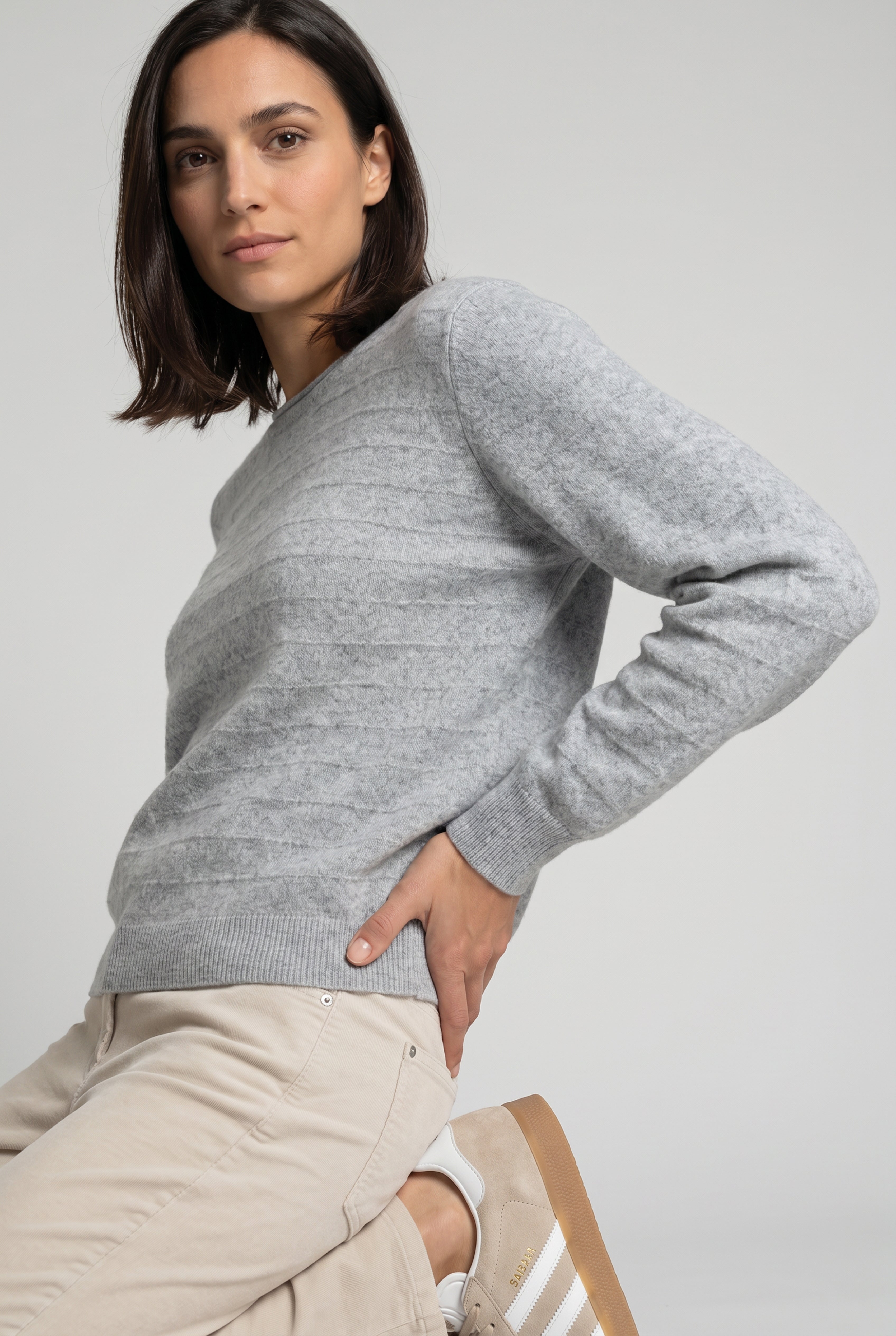 Pearl Grey Melange Pullover - 11000113