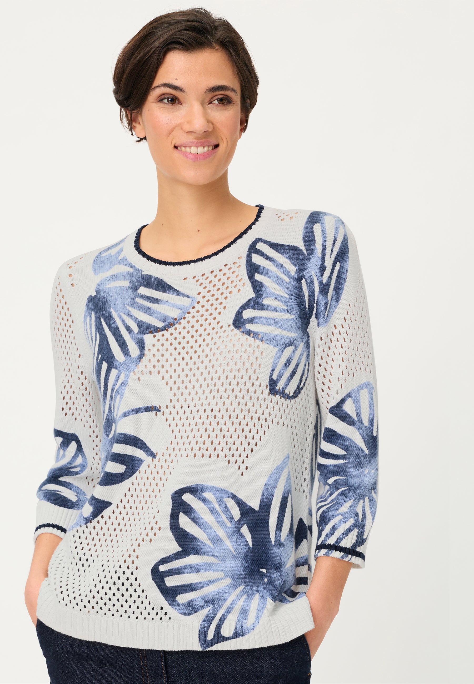 Ink Blue Floral Pullover - 11004830