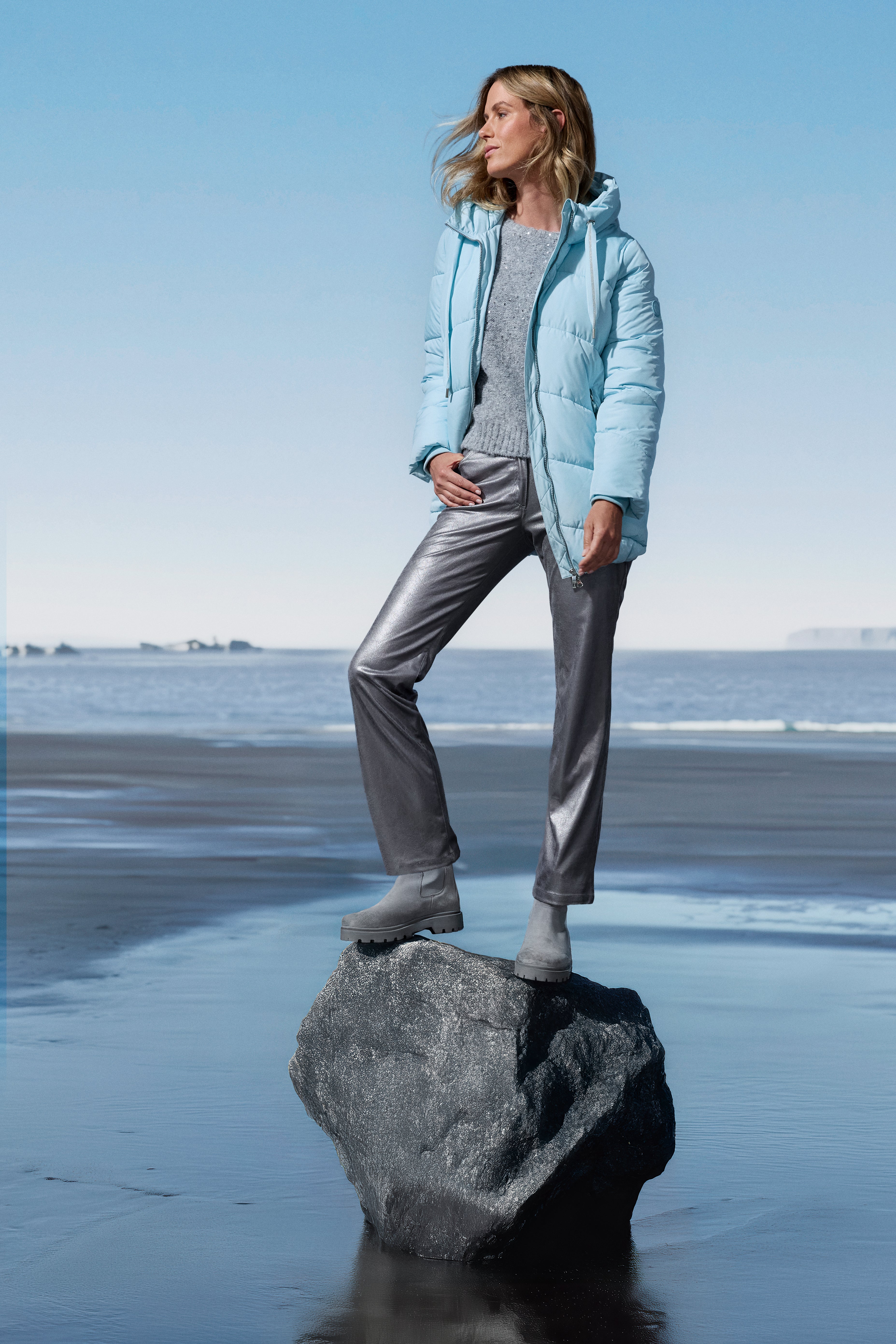 Satin Blue Padded Jacket - 15101435