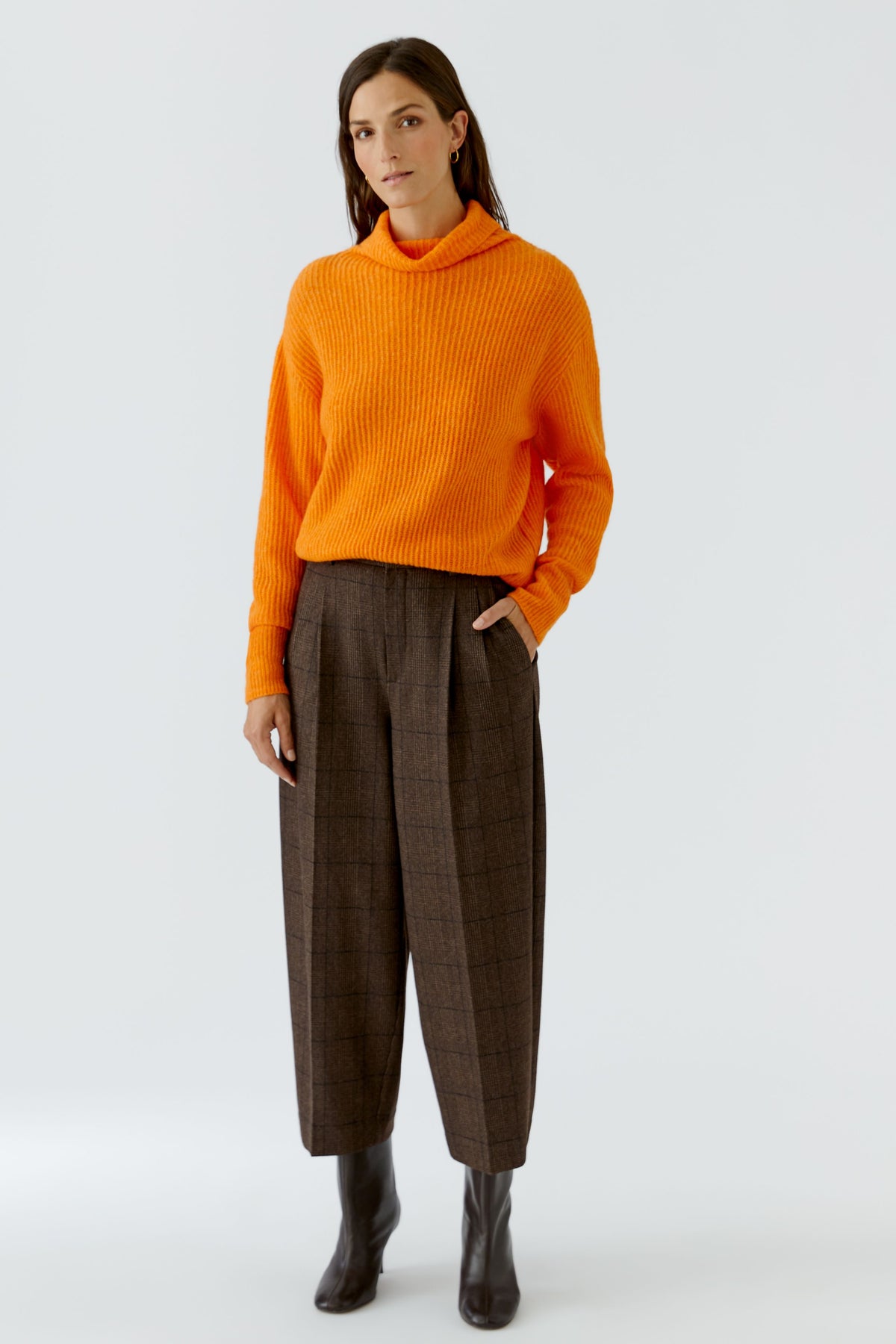 Brown Check Front Pleat Trousers - 100440