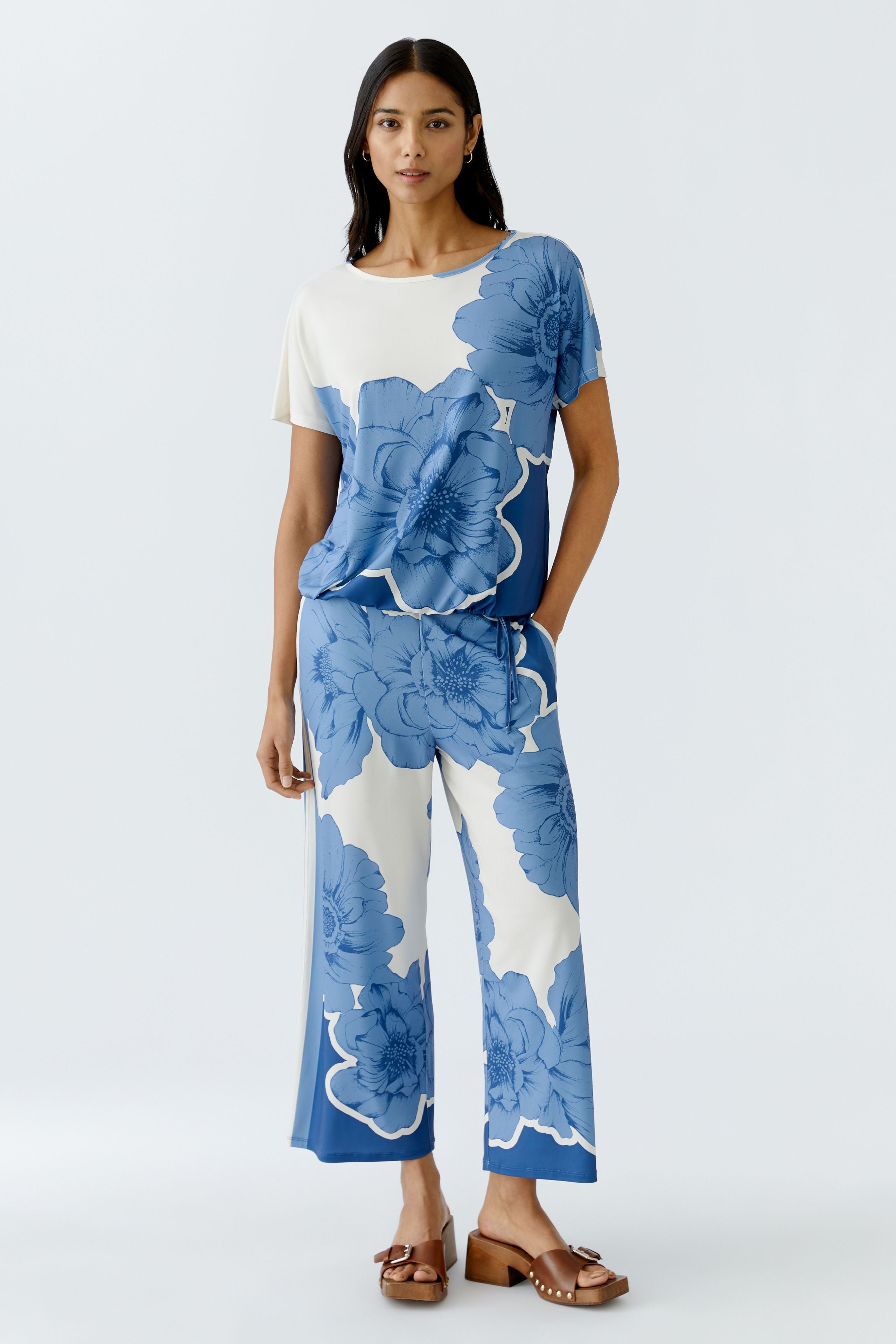 Blue Floral Print Trousers - 93013
