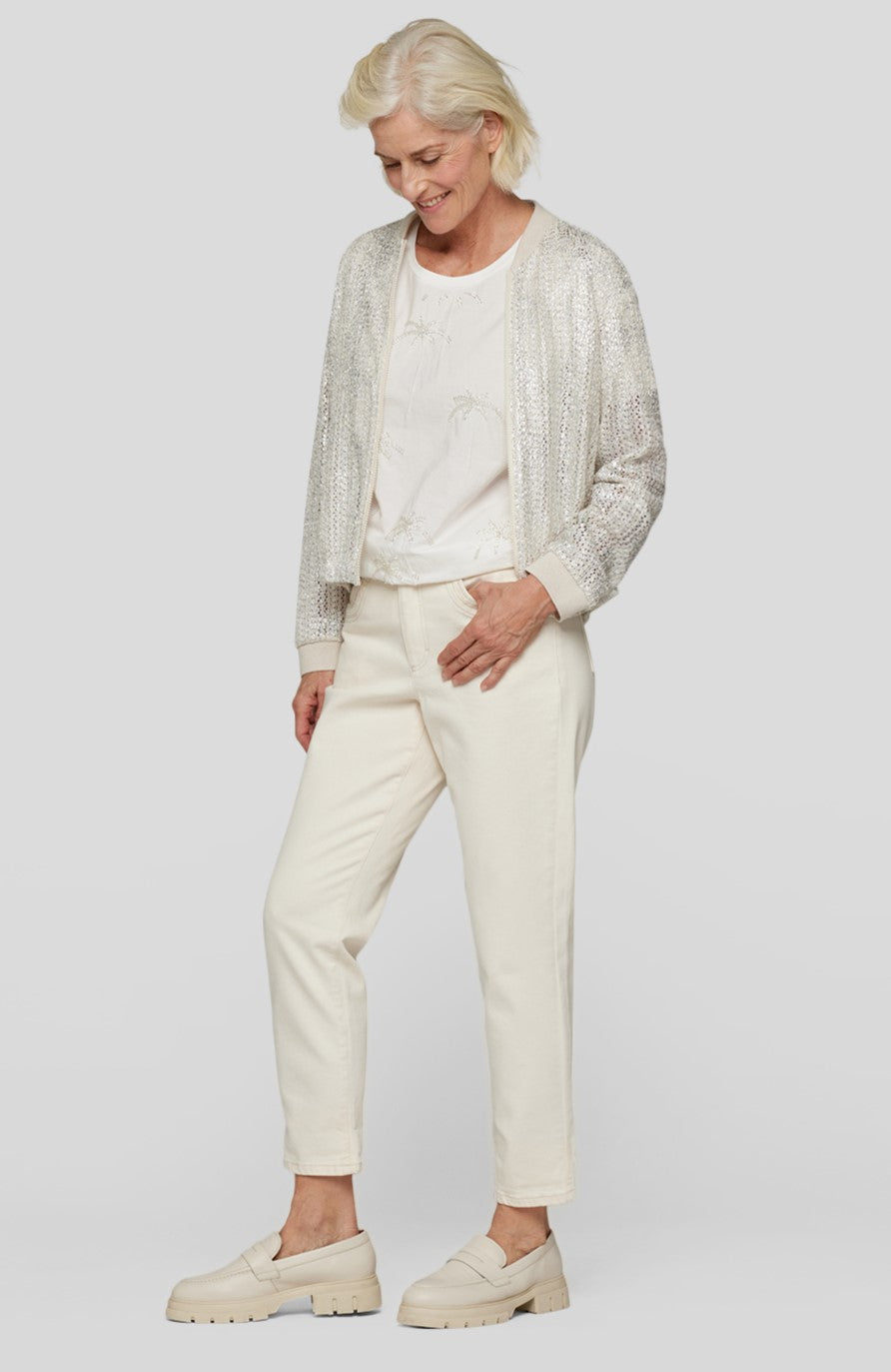 Ivory Metallic Knit Zip Jacket - 224221