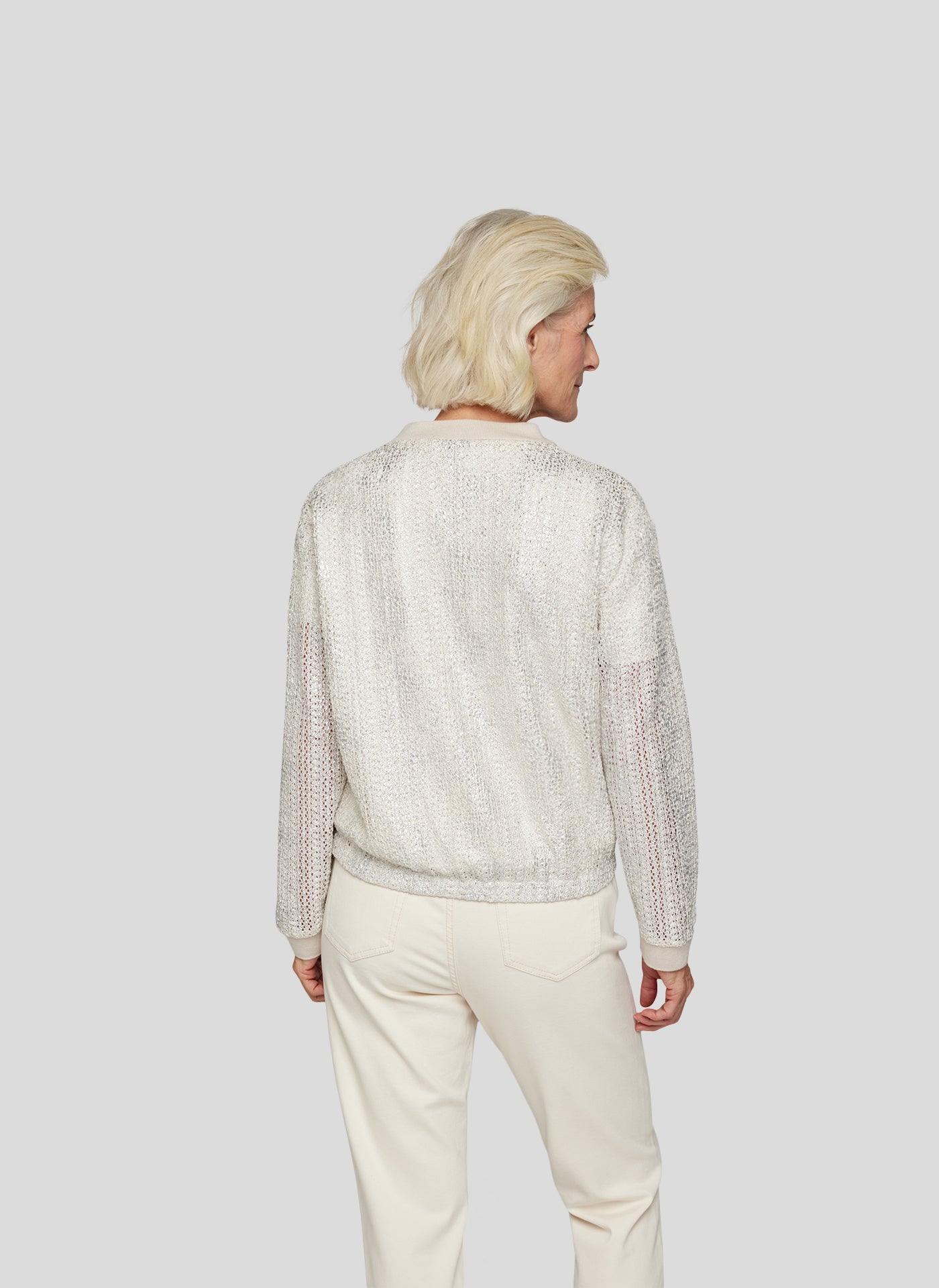 Ivory Metallic Knit Zip Jacket - 224221