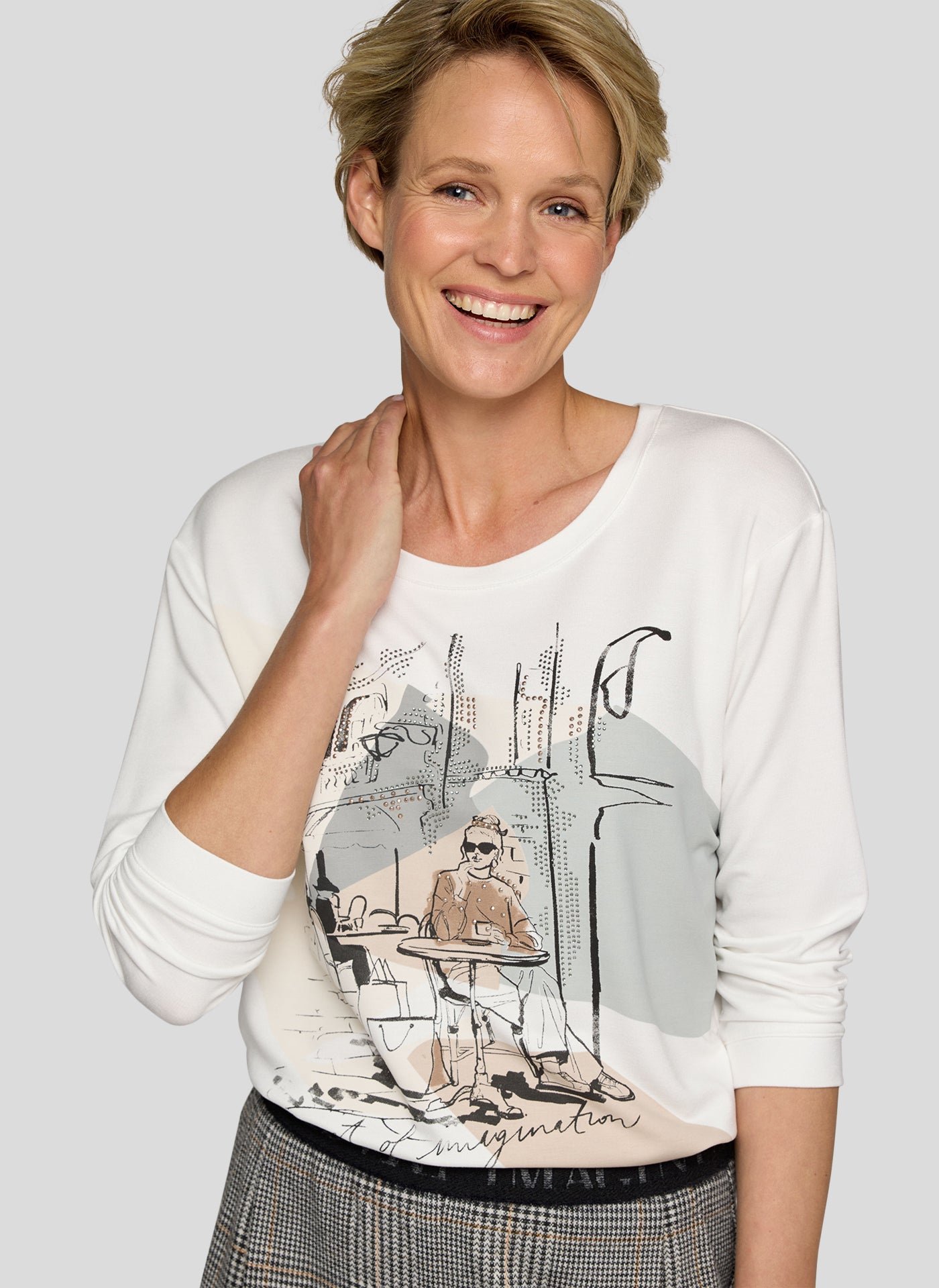 Off White Front Print Top - 221353