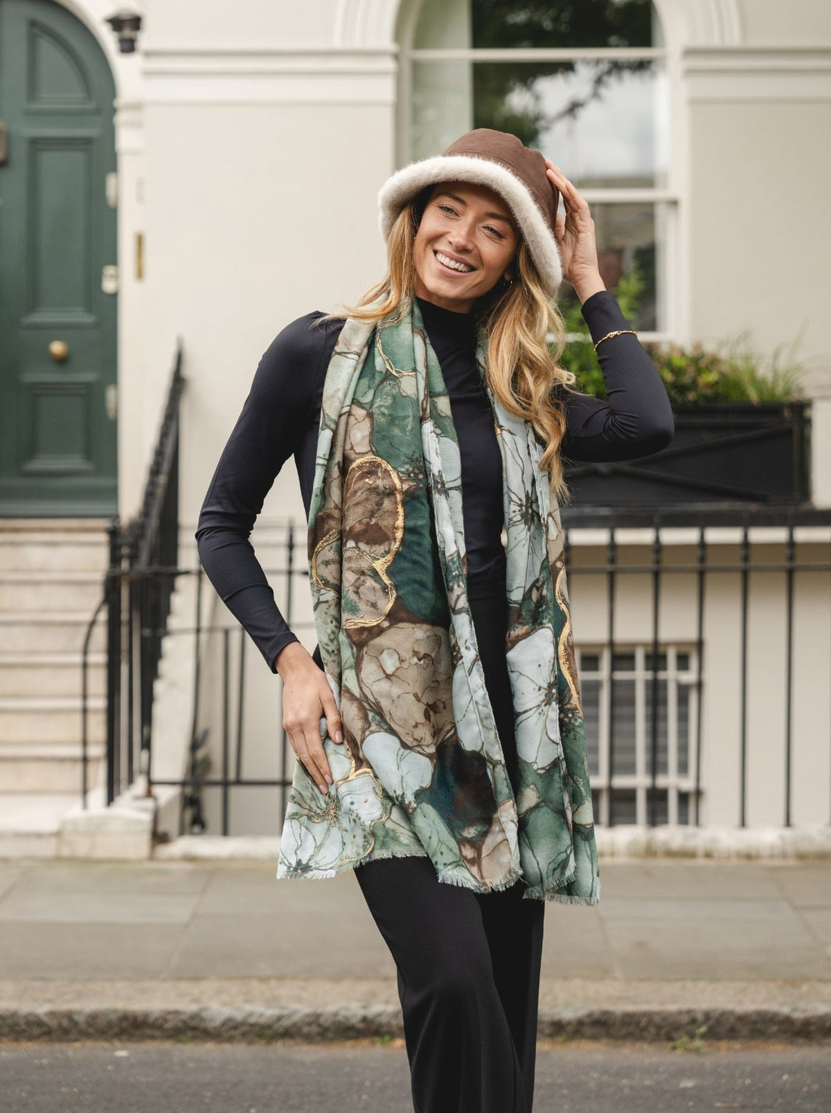 Teal Floral Scarf - SC2100