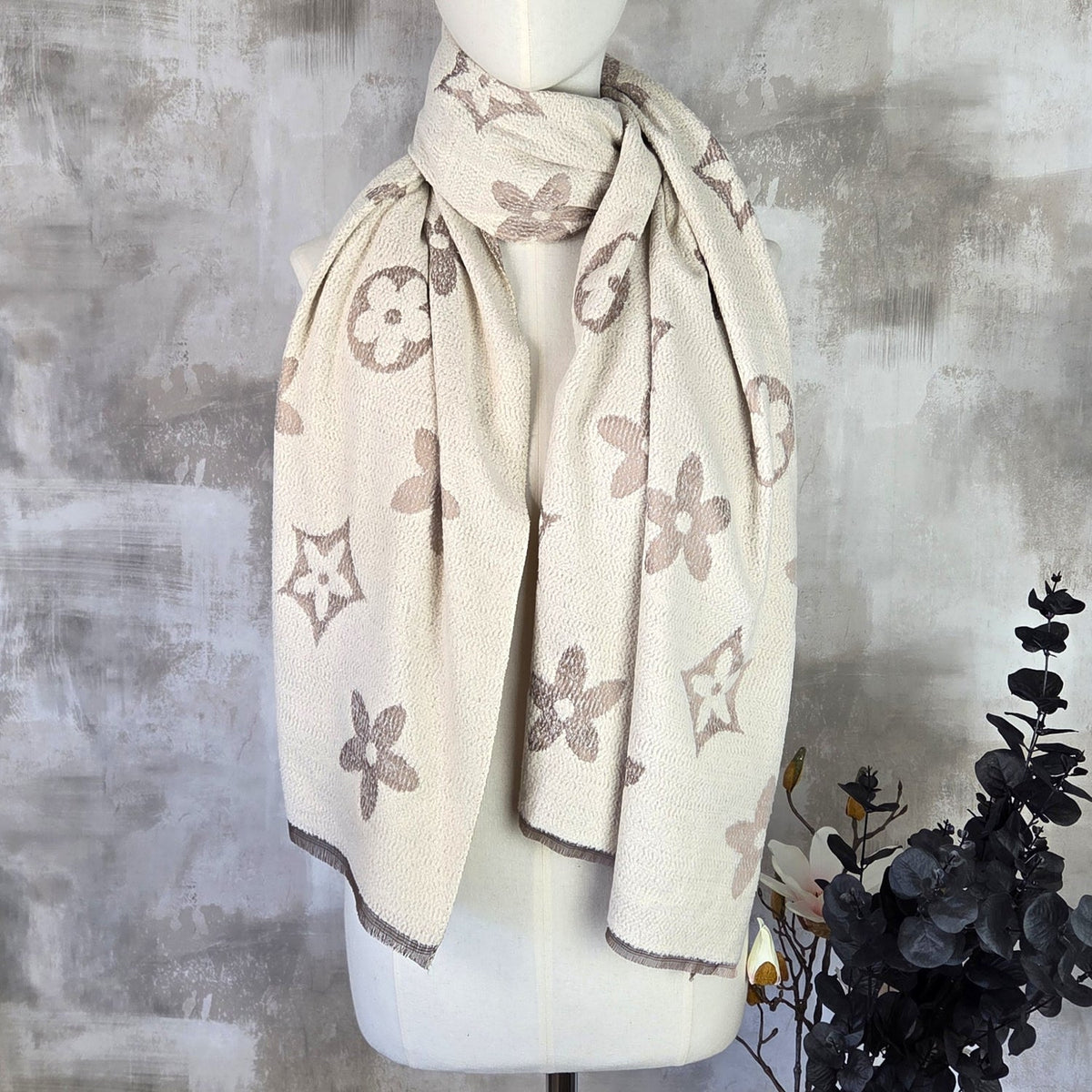Cream & Gold Brushed Effect Scarf - SCF0550
