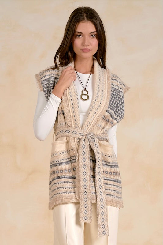 Off White Sleeveless Cardigan - SWP11754