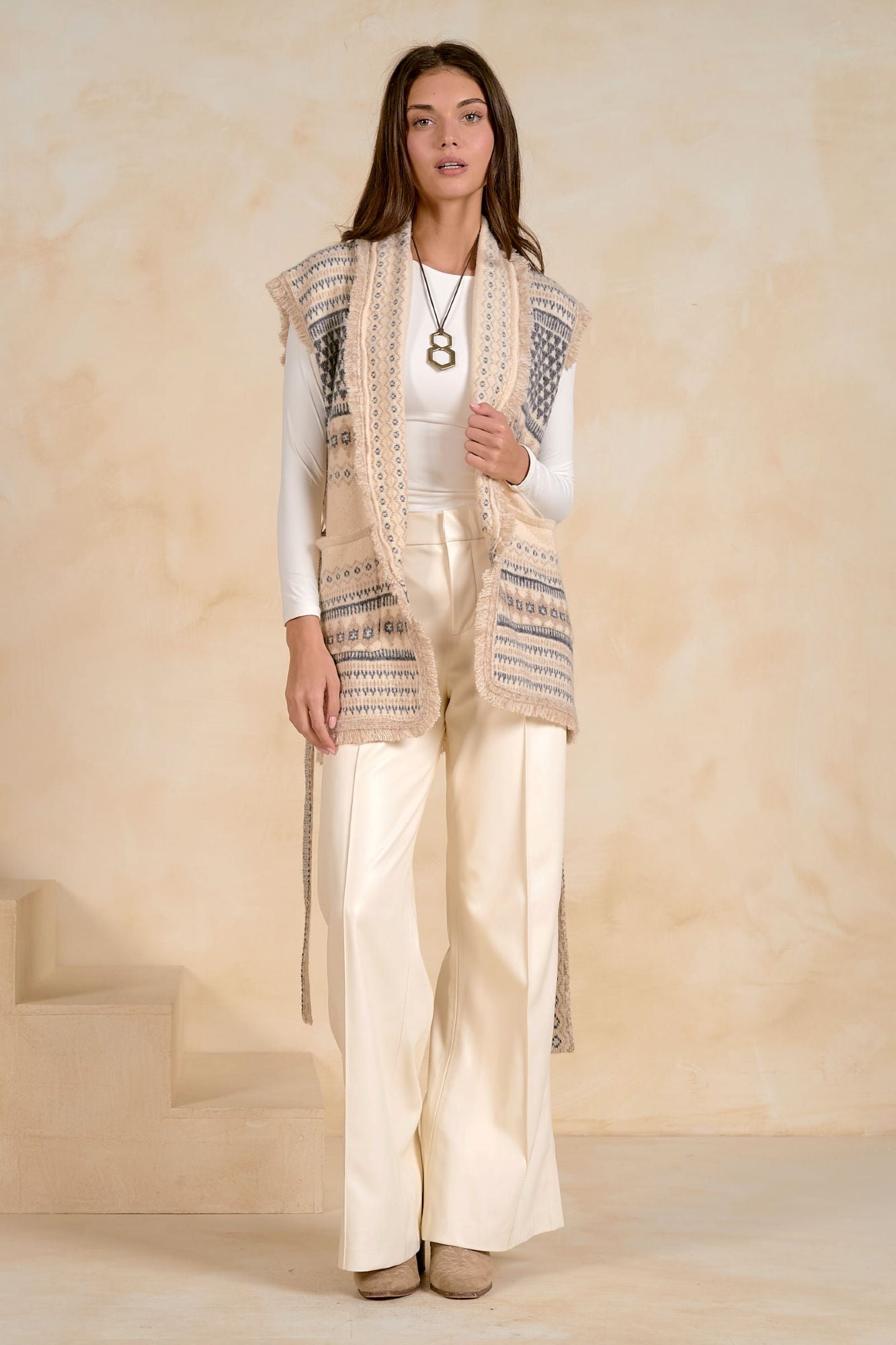 Off White Sleeveless Cardigan - SWP11754